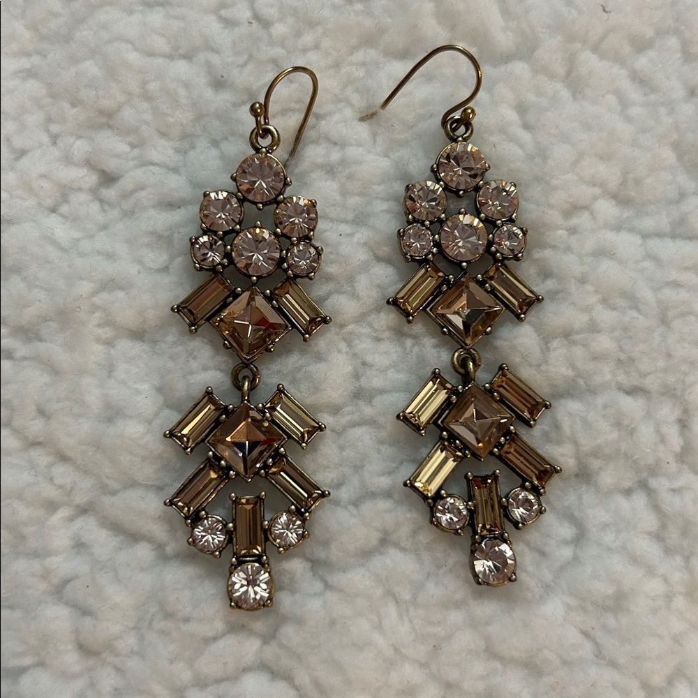 J.Crew Pink Gold and Crystal Drop Earrings